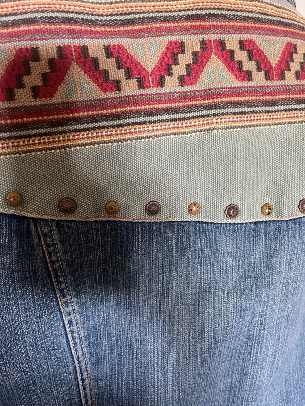 Coldwater Creek Blue Denim Jacket with Multicolor Aztec Trim - Picture 5 of 6